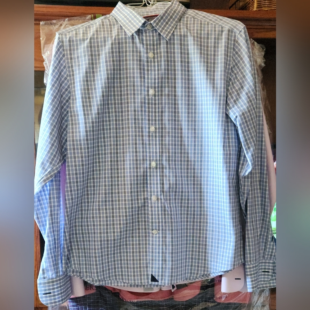 Untuckit Medium mens LS button Up casual dress shirt Blue/Gray check